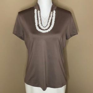 NWT ACTIVE WEAR Tail dark taupe and cream ruffle top